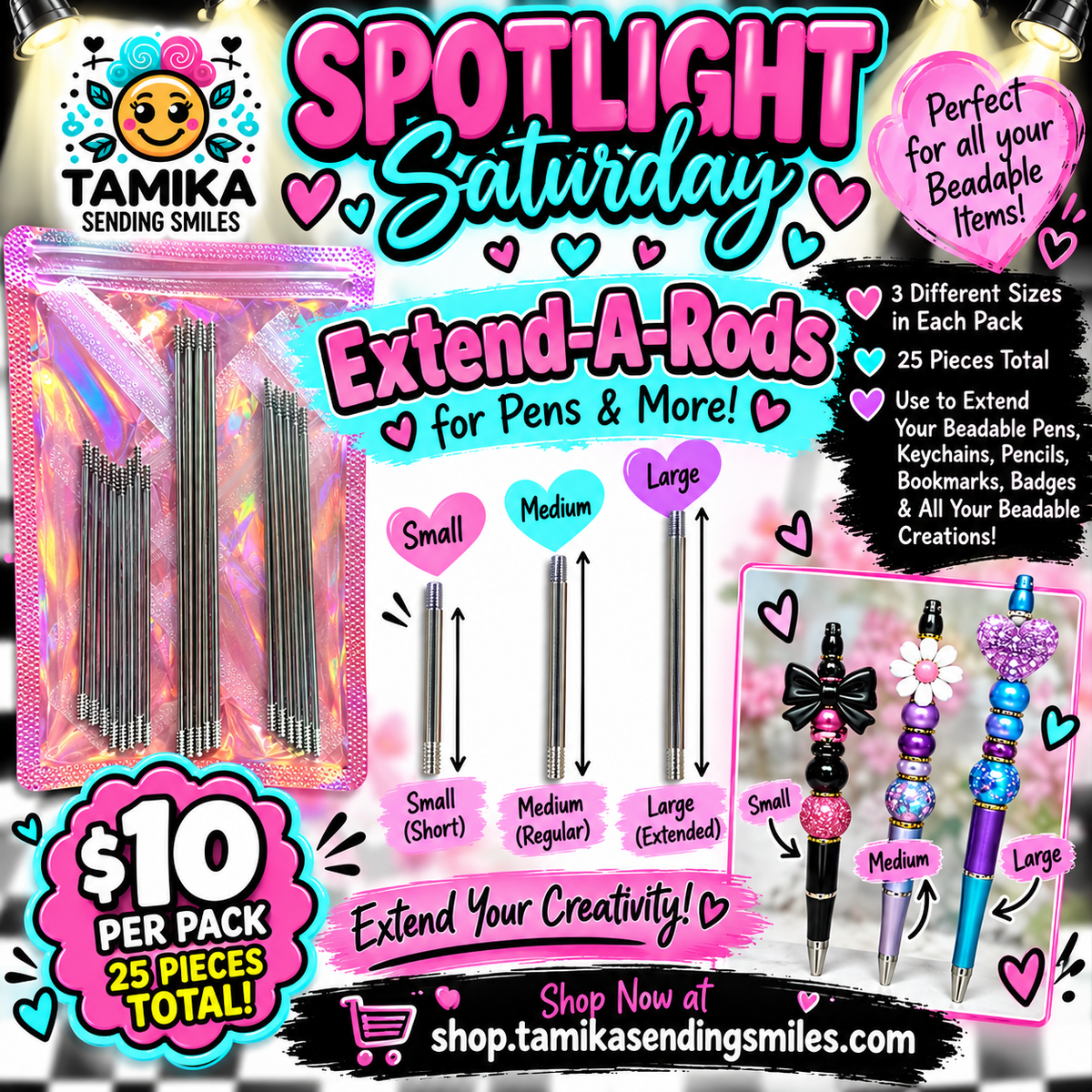 Extend A Rods for Beadable Pens & Crafts 3 Sizes 25-Piece Variety Pack